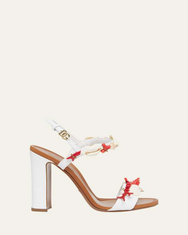 Keira Coral Beaded Ankle-Strap Sandals